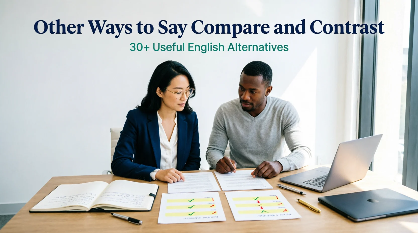 other ways to say compare and contrast